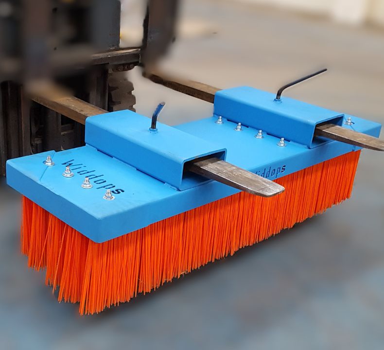 Blue and orange widdops forklift brush