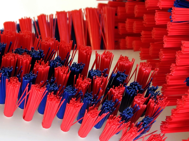 red and blue bespoke brush bristles